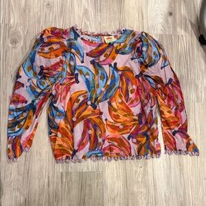 Farm Rio Colorful Abstract Print Long Sleeve Top - Pink Multi